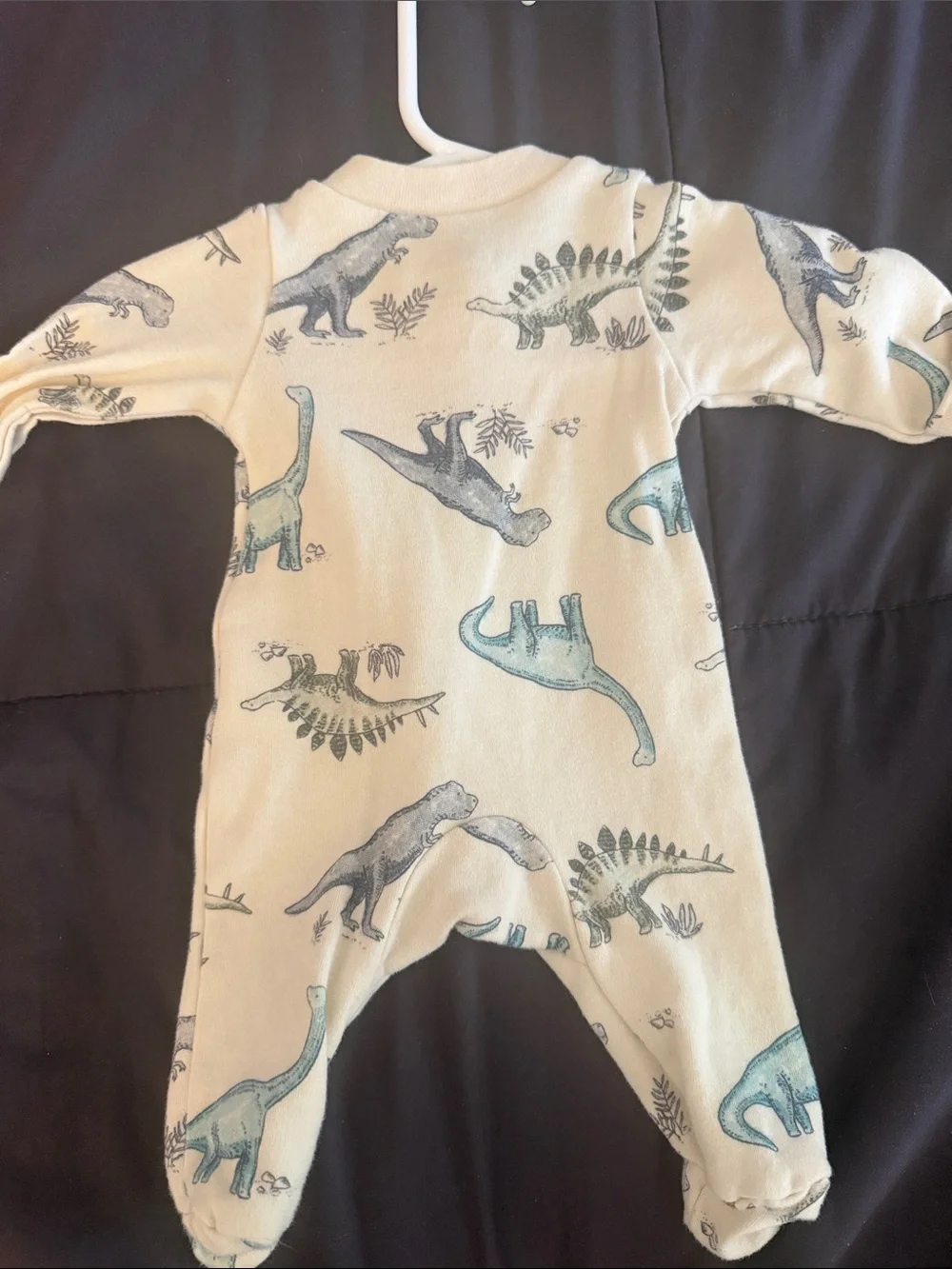 Carter's Cream One-Piece Footed Sleeper with Teal and Gray Dinosaurs